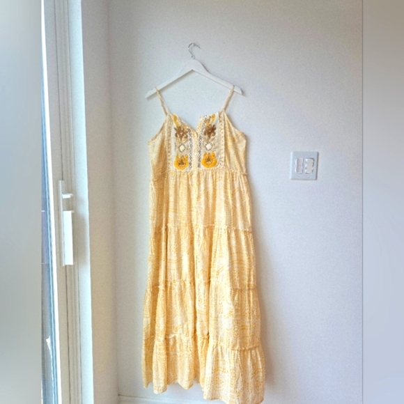 AYFEÈ Florence Italy Floral Embroidered Dress Cotton Yellow Golden Maxi Size XL - Picture 7 of 7